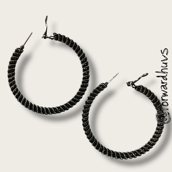 Large Coiled Wire Hoop Earrings – Dark Metallic Finish - Picture 4 of 8